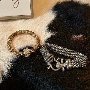 Two Bracelets: Silver + Black (latch magnet) and Gold + Rhinestone (stretch)